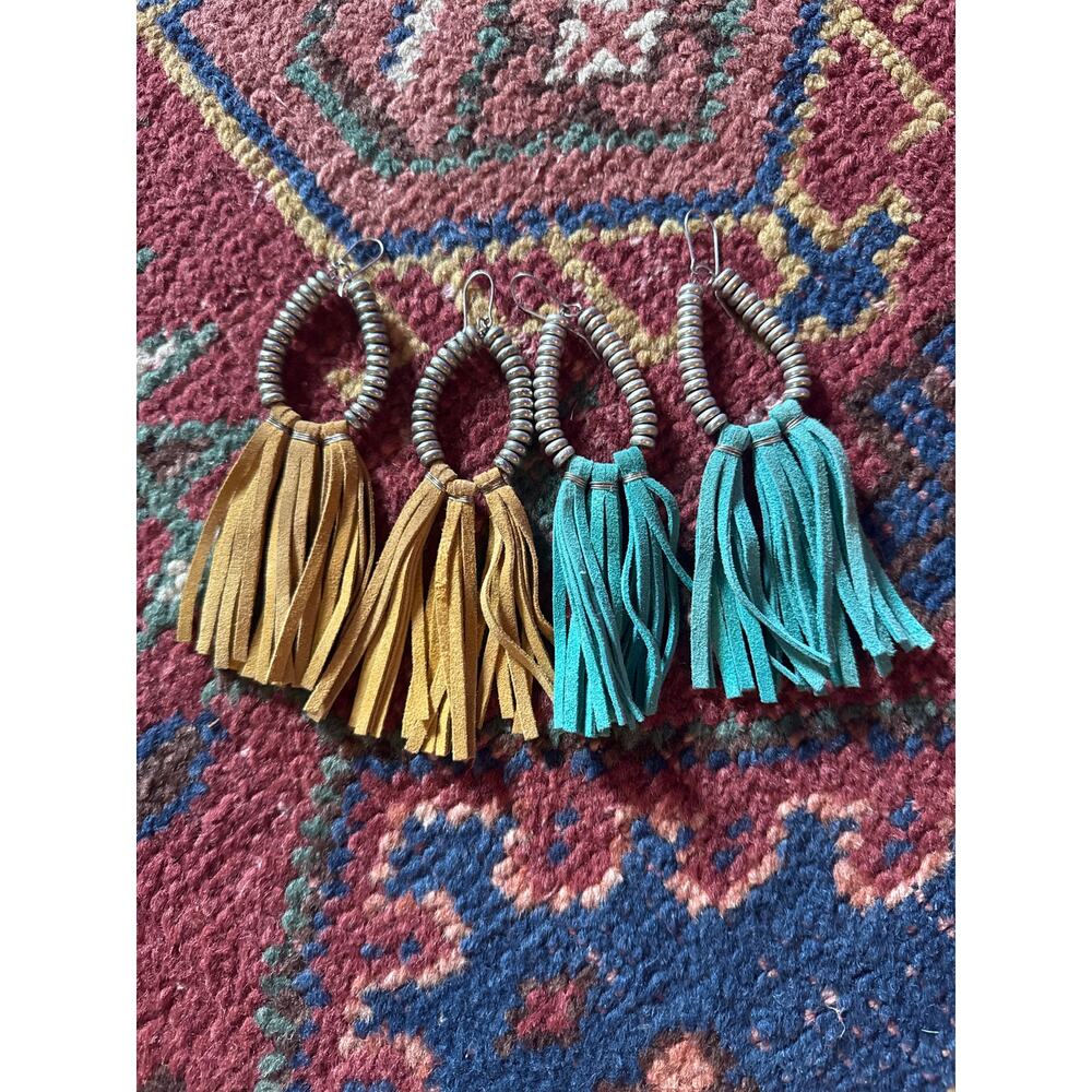 Leather Tassel Dangke Earrings Costume Jewelry Set of 2‎